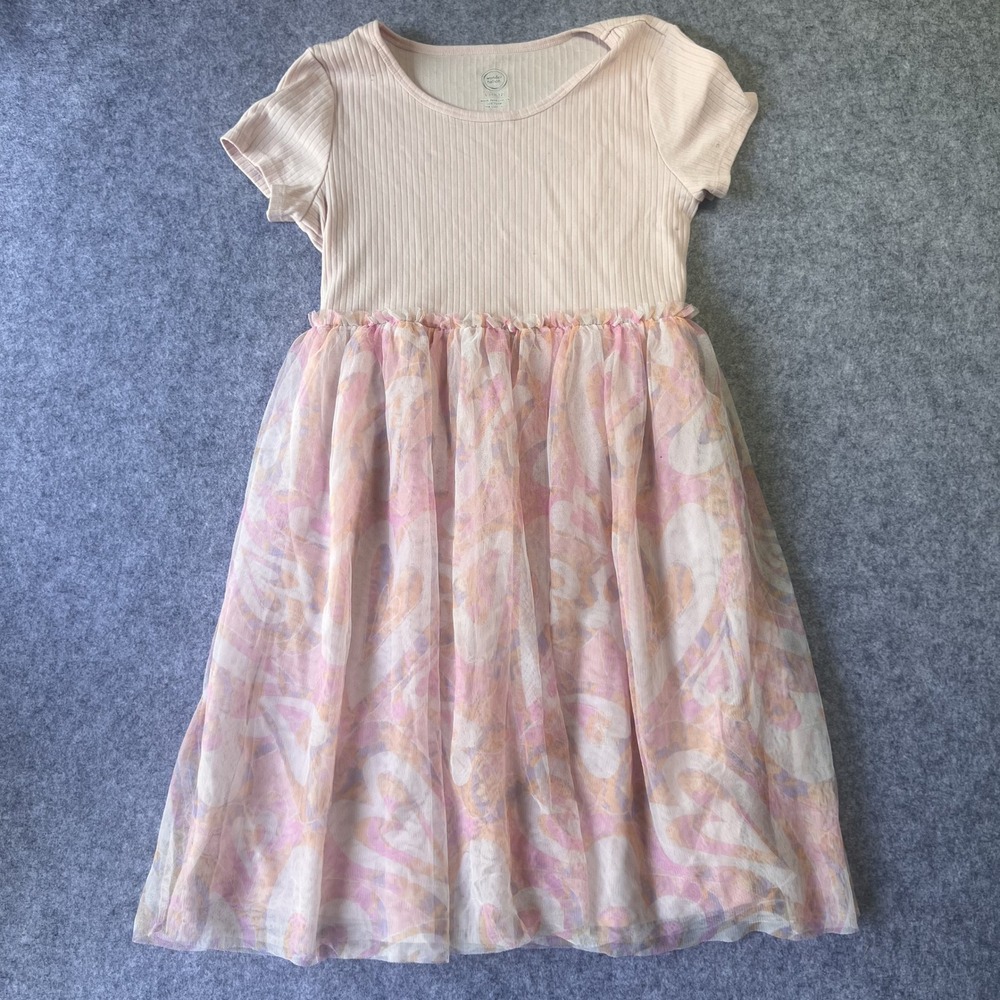 Wonder Nation Ribbed Tulle Dress Girls L 10-12 Pink Mixed Media Mesh Skirt